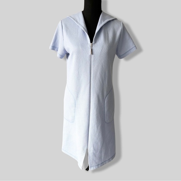 Vintage Diamond Tea Textured Zip  Up Uniform Style Mini Dress - Picture 1 of 13